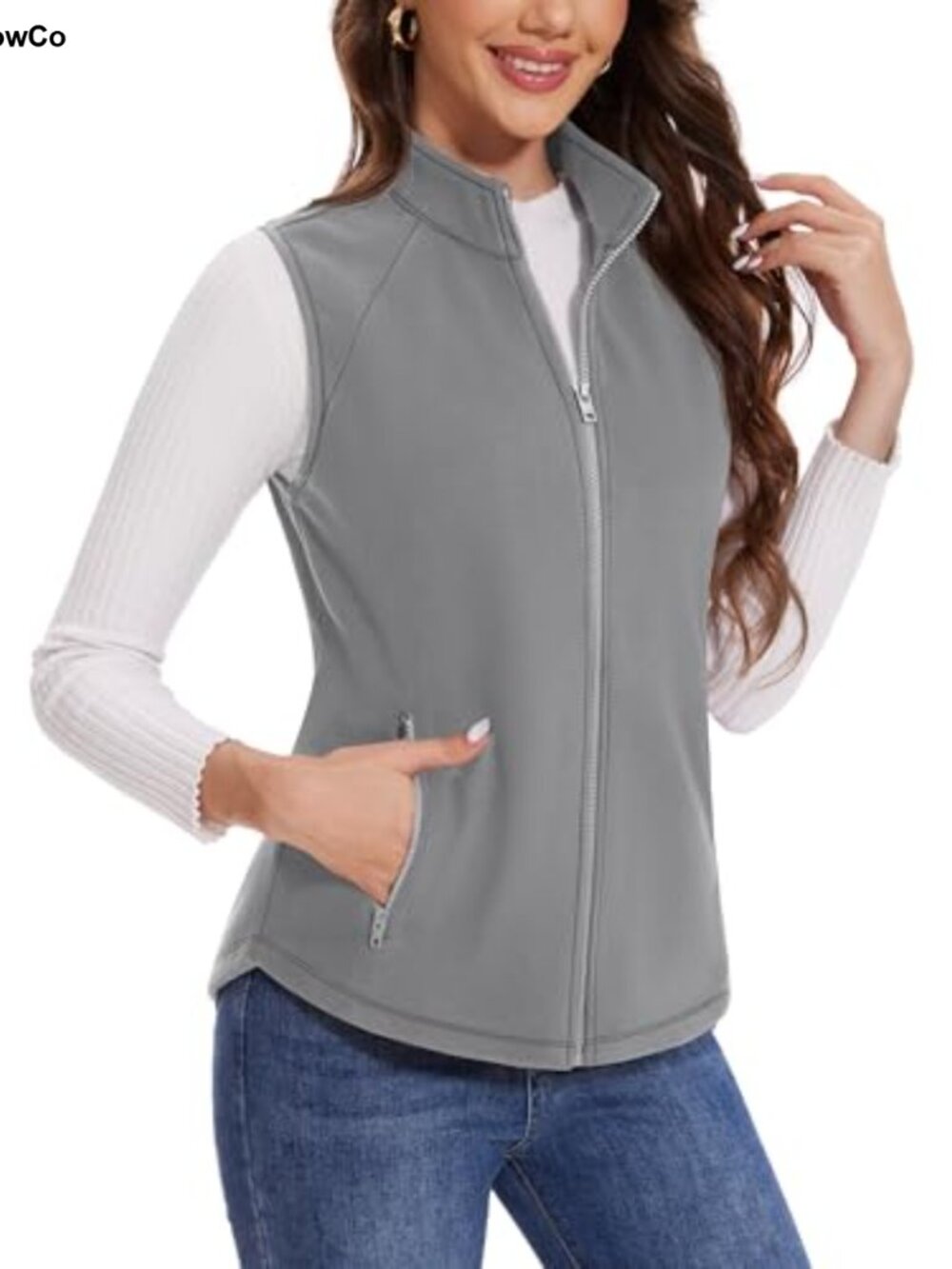 Women's Fleece Vest with Zipper Pockets Zip Up Sleeveless Jacket Lightweight